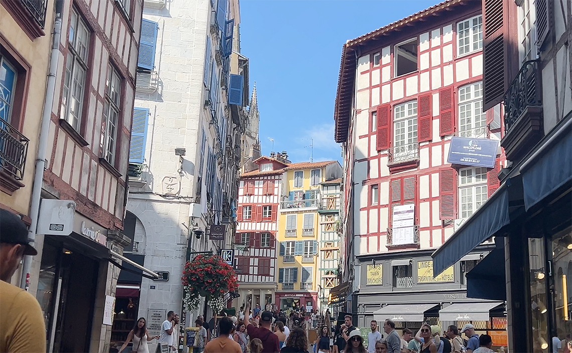 ポール・ド・カステ通り(Rue Port de Castets)とポール・ヌフ通り(Rue Port Neuf)が主要な通りで、観光客向けのショッピングや飲食店が集中している。