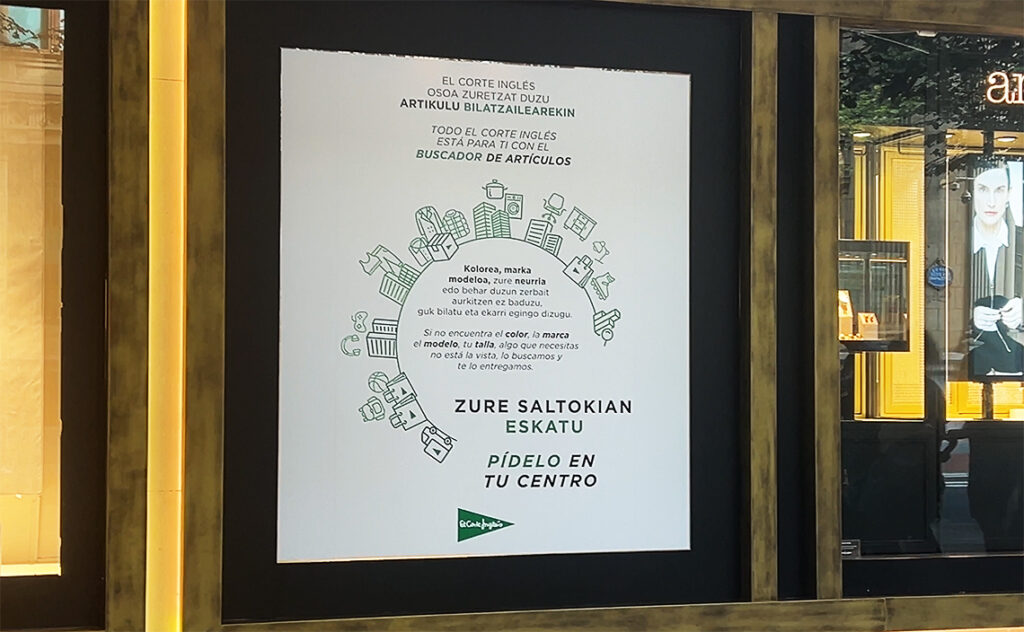 ビルバオ Bilbao 大手デパート「エル・コルテ・イングレス」の案内。スペイン語とバスク語が併記されている点に、この土地の強いアイデンティティを感じる。