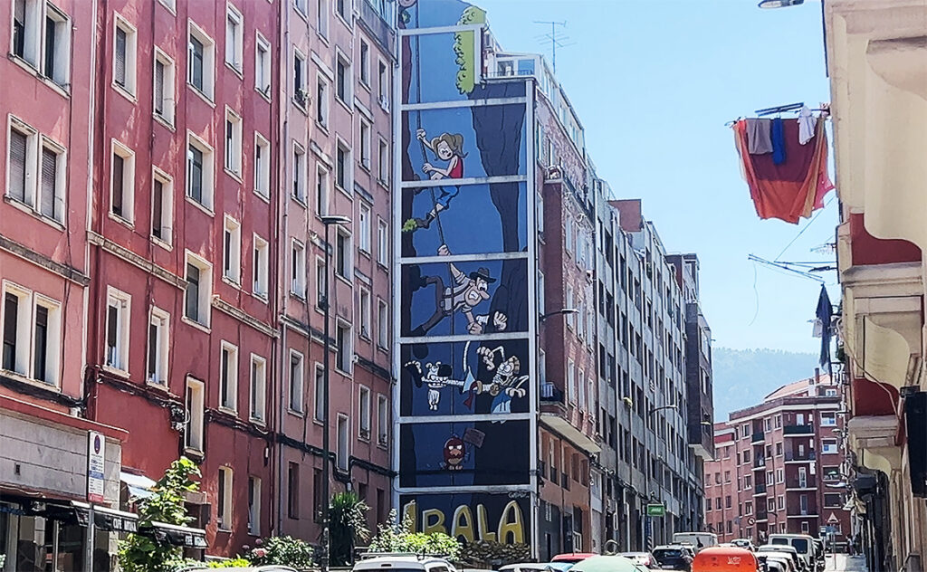 ビルバオ Bilbao ベルギーのコミック「ラッキー・ルーク」のようなタッチで描かれた壁画。
