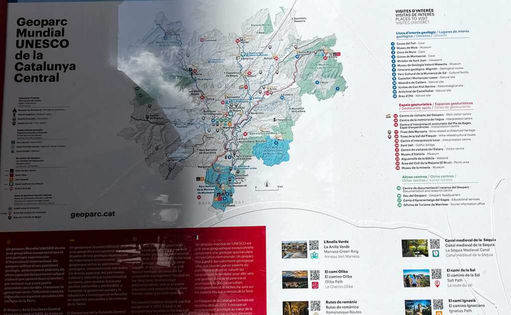バルセロナ モンセラット(Montserrat)カタルーニャ中央ユネスコ世界ジオパークの広域案内図。