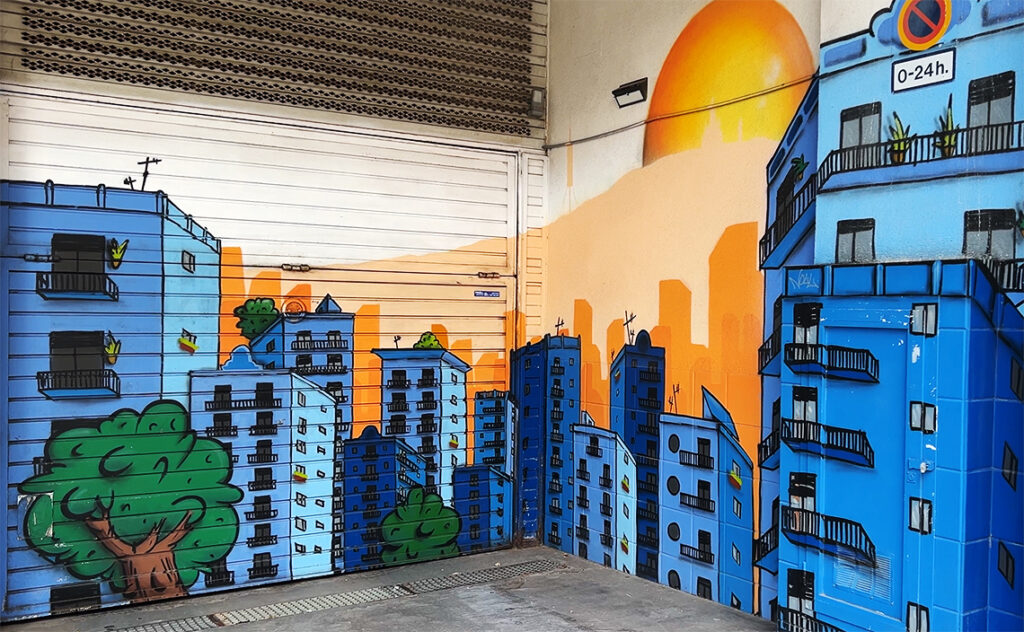 バルセロナ(Barcelona) バルセロナのストリートアート(street art)グラシア地区の店舗シャッターに描かれた作品